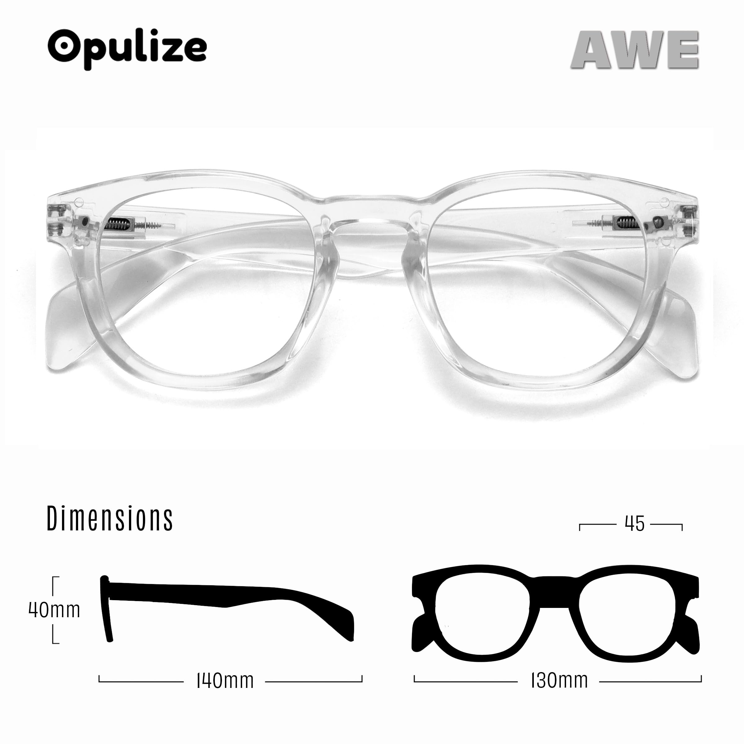 Opulize AWE - Lentes de lectura con bloqueo de luz azul para mujeres y hombres, retro, redondos, antirreflejos, con protección UV, transparentes +1.50