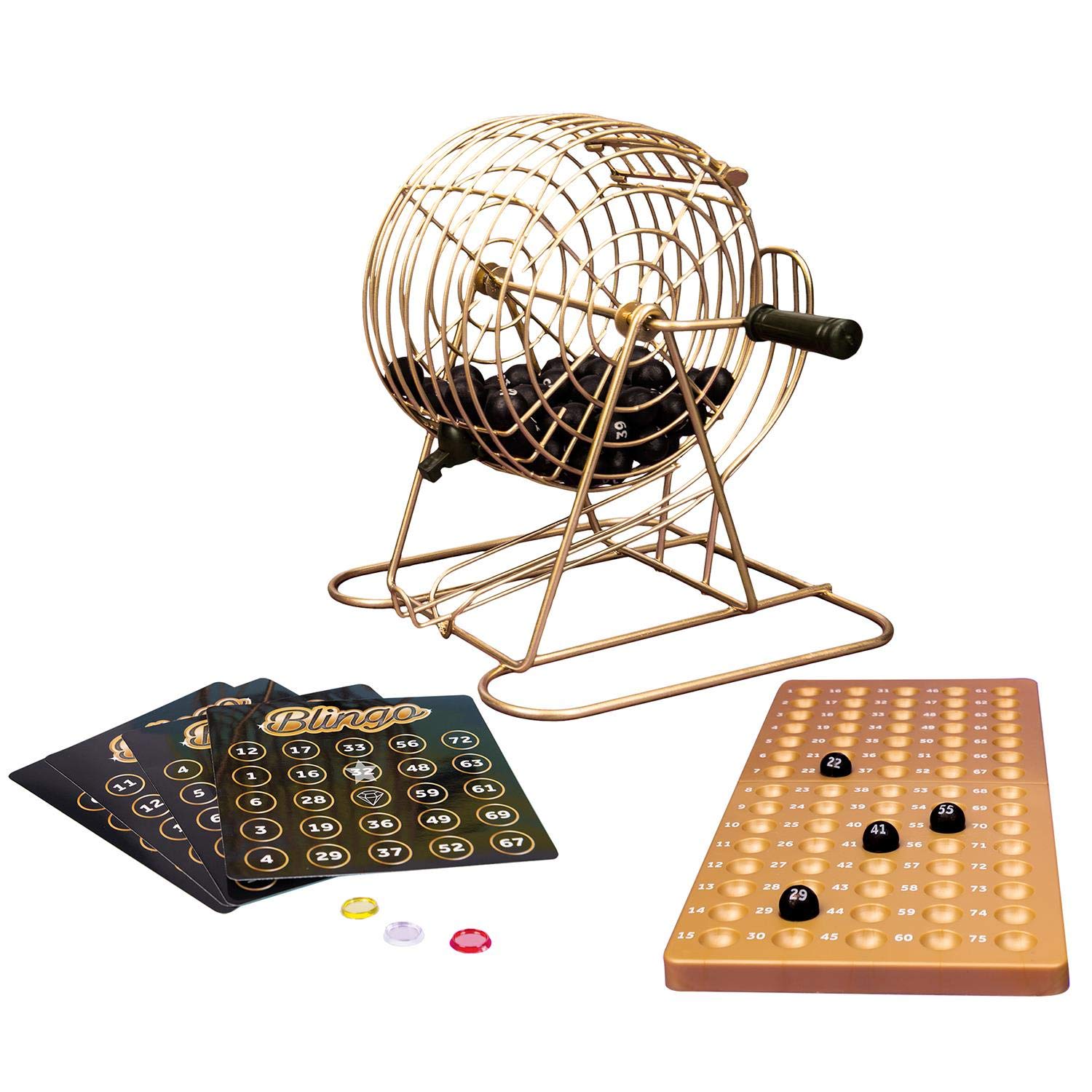 Fizz Creations Blingo. Complete Bingo Game Set with a Bling Twist. Bingo Party Game for Family Fun. Metal Tombola Drum, 18 Bingo Cards, 150 Counters & 75 Numbered Balls.