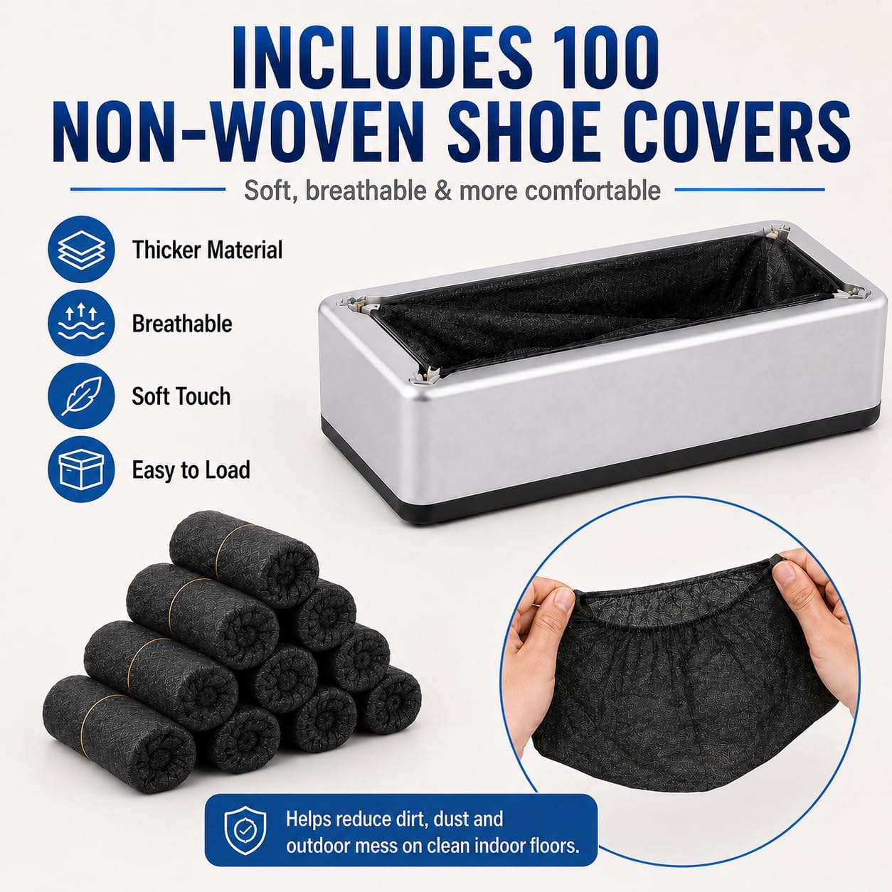 Hands-Free Shoe Cover Dispenser, 100 Black Nonwoven Covers, Silver image 4