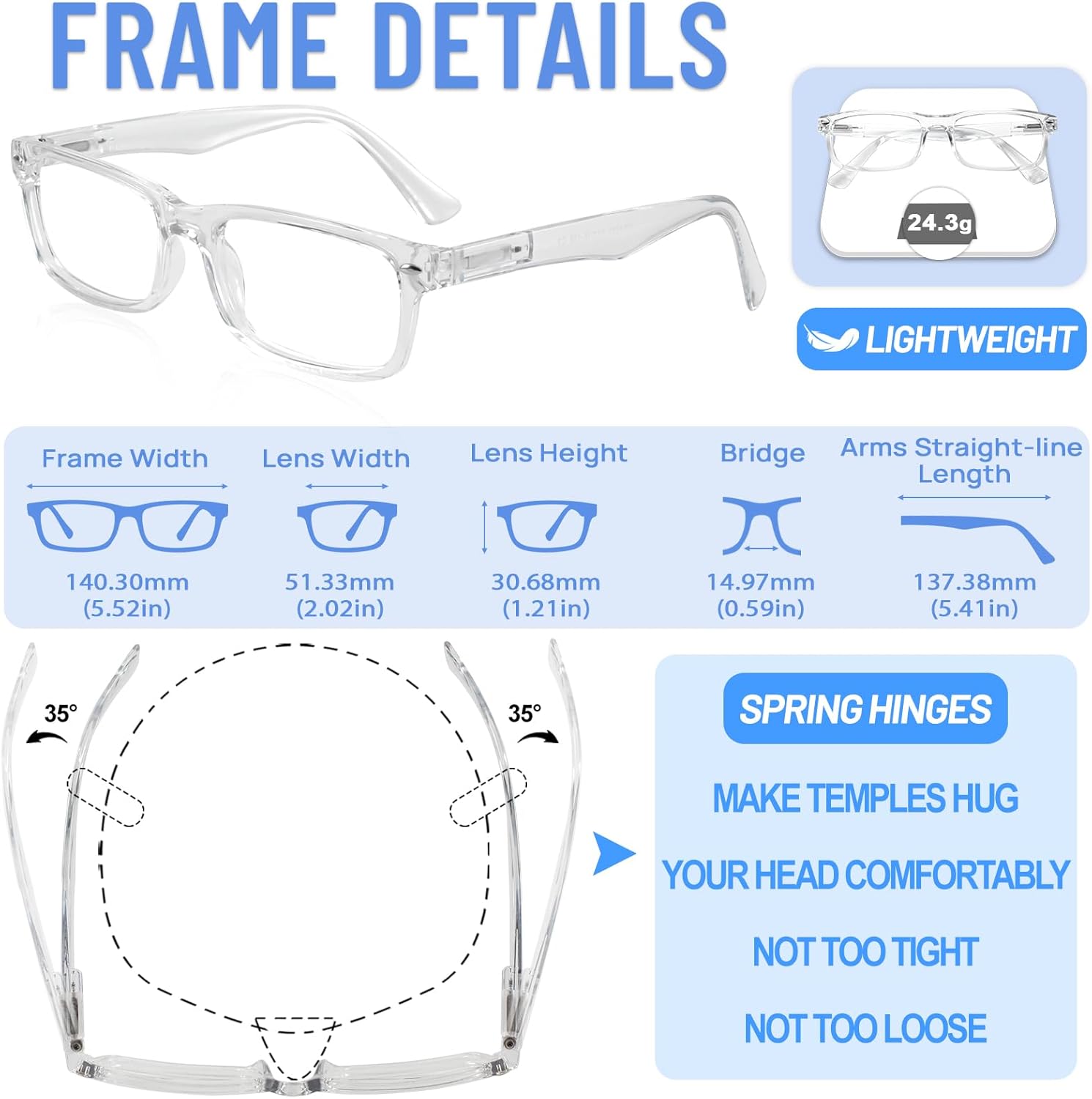 3 Packs Reading Glasses for Men Rectangle Spring Hinges Readers 1.0 1.25 1.5 1.75 2.0 2.25 2.5 2.75 3.0 3.5 4.0 - Image 3