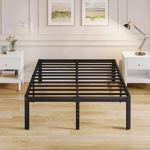 Askeld Base de cama tamaño Queen, plataforma de metal de 16 pulgadas de alto con patas de esquina redonda, no necesita somier, base de cama