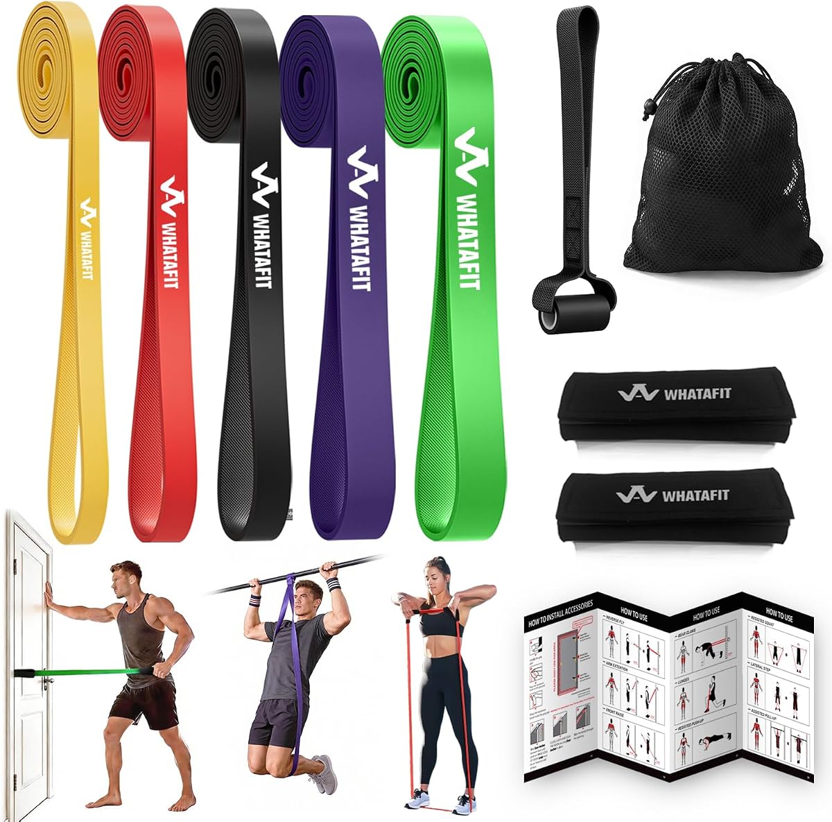 Resistance Bands, 5 Level Pull Up Assistance Bands for Working Out | Natural Latex Rubber, Progressive Tension, Exercise Loop for Full-Body Fitness, Portable Gym Bag, Warm-Up & Stretch