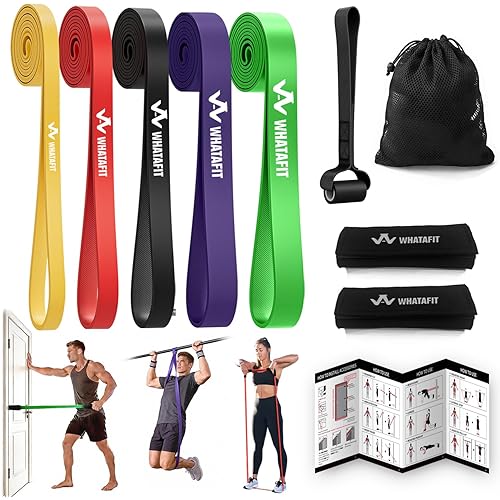 WHATAFIT Resistance Bands,Pull Up Assist Bands Set with Handles, Exercise & Workout Bands with Door Anchor for Men & Women – Home Fitness Equipment for Strength Training, Stretching