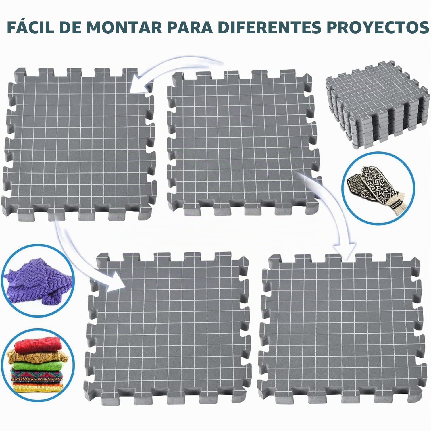 Juego de 9 alfombrillas de bloqueo,Almohadillas De Ganchillo Extra Gruesas,para tejer tablas de bloqueo extra gruesas con rejilla,100 Puntadas t,Para Proyectos De Ganchillo y Fieltro,Gris