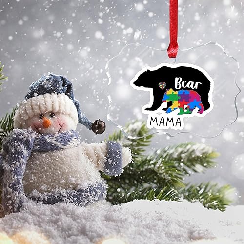 Miniatura 4 de Adorno acrílico de mamá oso para decoración de vacaciones, regalo para niños autistas, decoración de árbol, adornos para mamá oso autista,