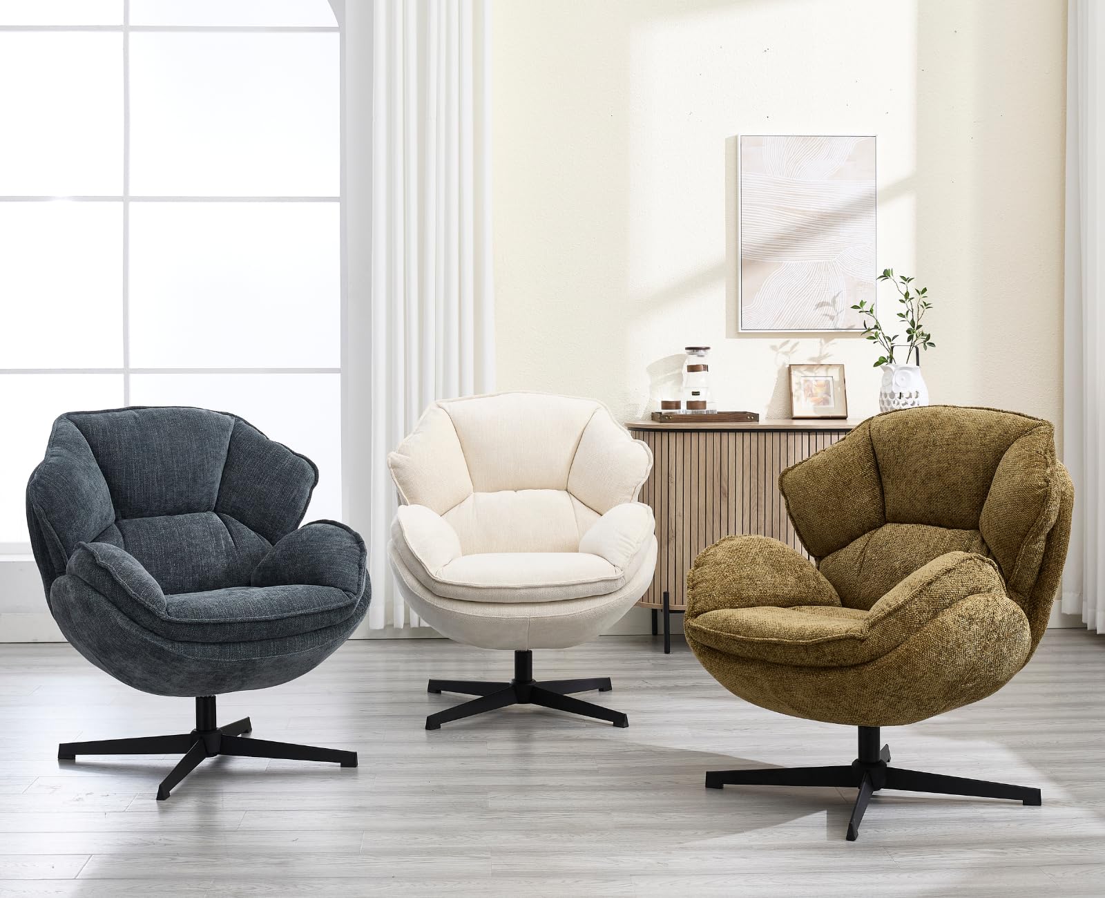 chairus Loungesessel Drehbar Armlehnensessel Wohnzimmer Chenille Gepolsterter Ohrensessel Schlafzimmer Moderner Sessel Cocktailsessel (Weiß)