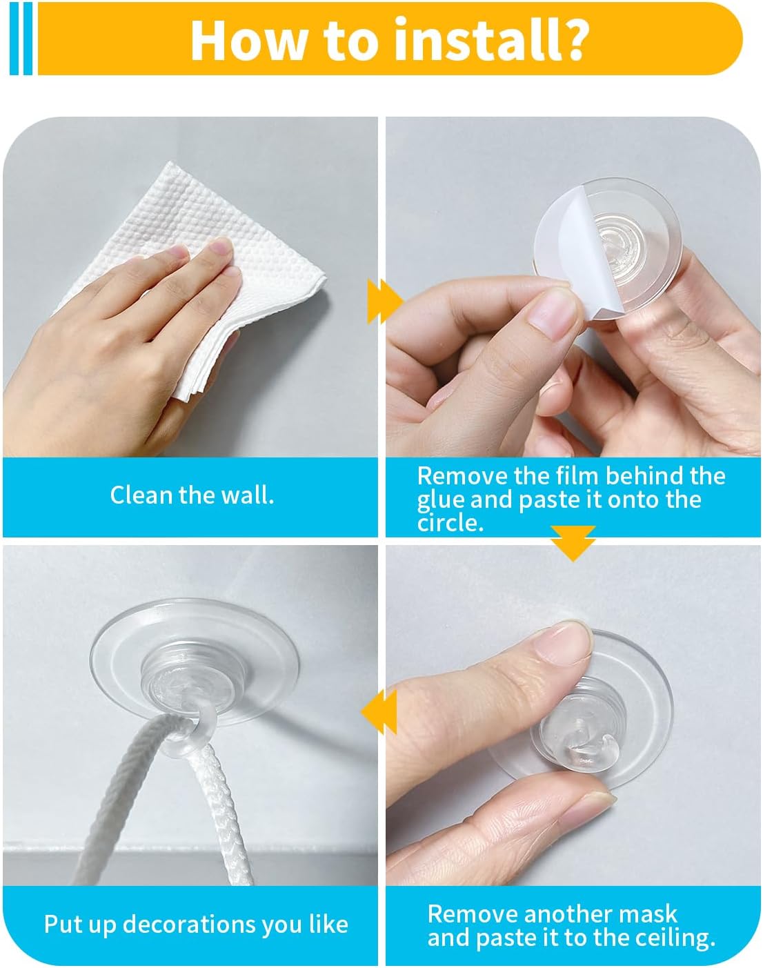 (ApeBest) 25 Pack Adhesive Ceiling Hooks for Hanging：Clear Adhesive Strips Sticky Hook for Ceiling Decorative No Drill Hooks for Bedroom Classroom Kitchen Party Halloween Christmas Decorations
