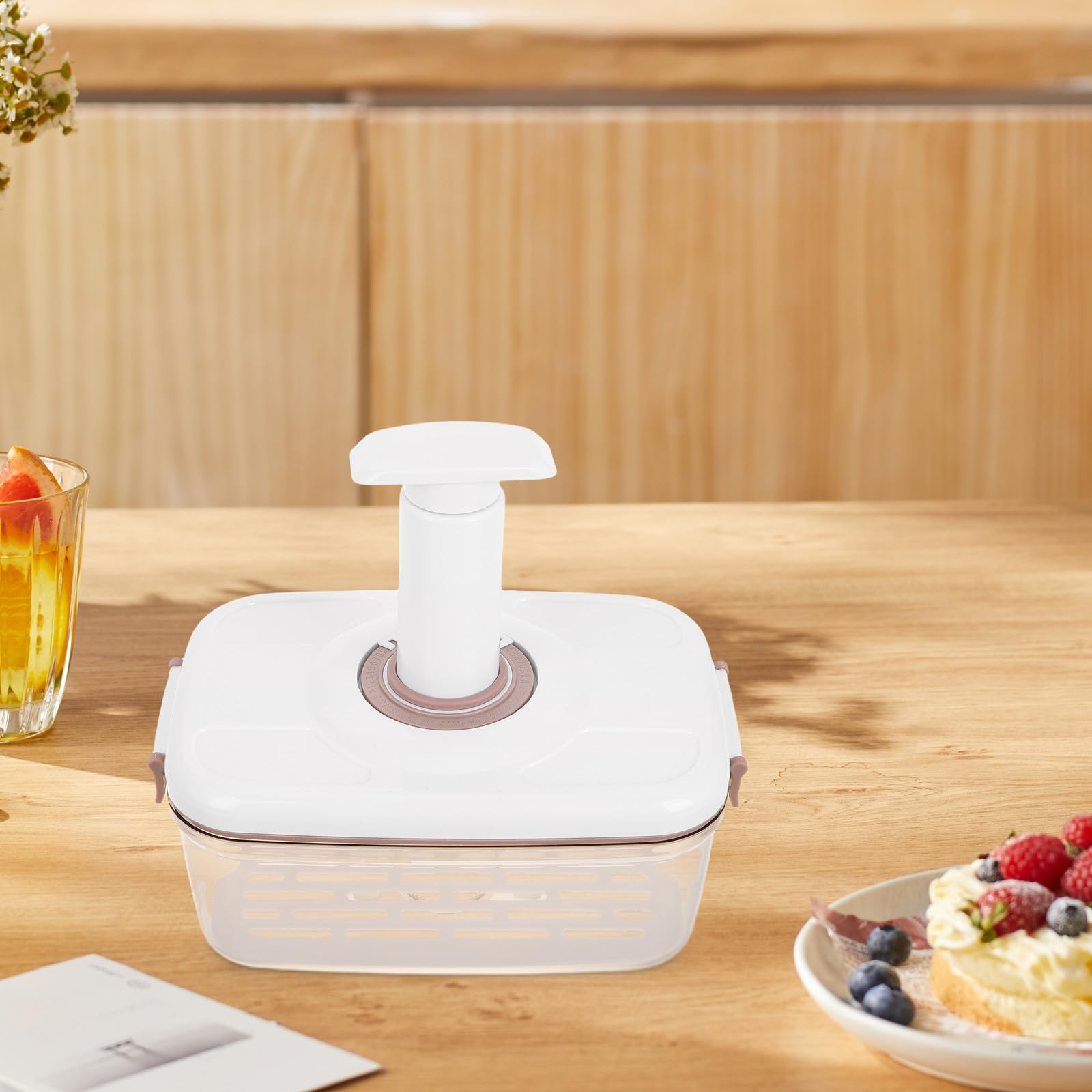 Homoyoyo Caja de Conservación al Vacío para Alimentos 2.1l Grande Bomba Manual, Contenedor Sellado Hermético Transparente para Almacenamiento Fresco y Drenaje Rápido en Cocina