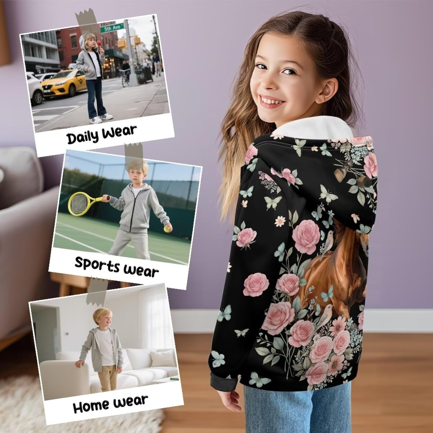 Dolyues Kids Zip Up Hoodies Pockets Athletic Sweatshirts Winter Fall Girls' Pullover with Long Sleeve 6-16 Years