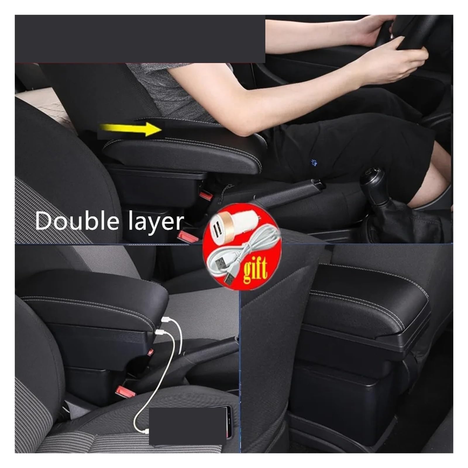 Armlehne Mittelkonsole Für VW Caddy 5 2024 Mittelarmlehnenbox Mit USB-Anschluss Nachrüstzubehör Armlehnes Auto(A white line No USB)