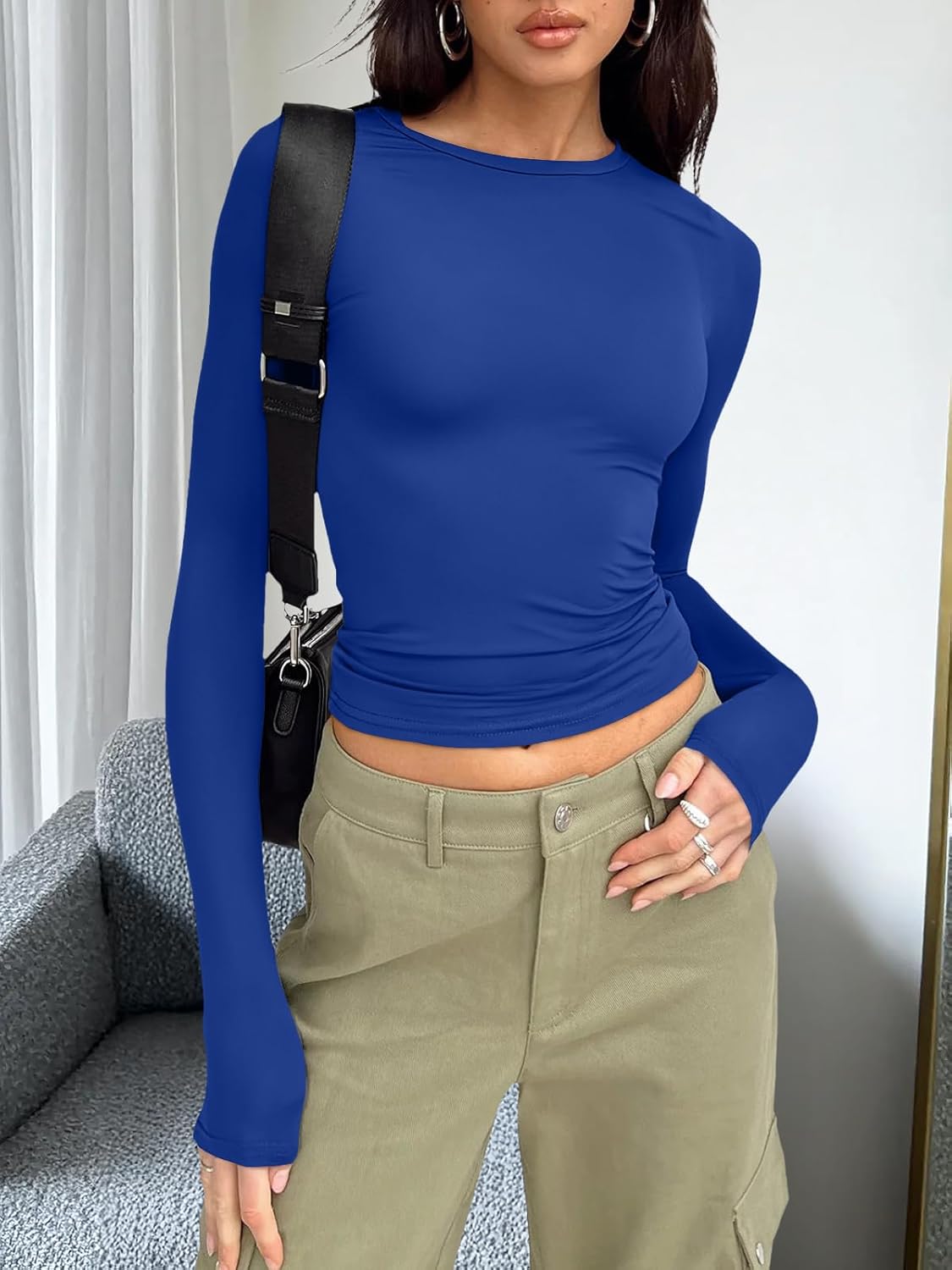 Trendy Queen Womens Long Sleeve T Shirts Fall Fashion 2026 Basic Crop Tops Going Out Outfits Y2k Clothes - Image 6