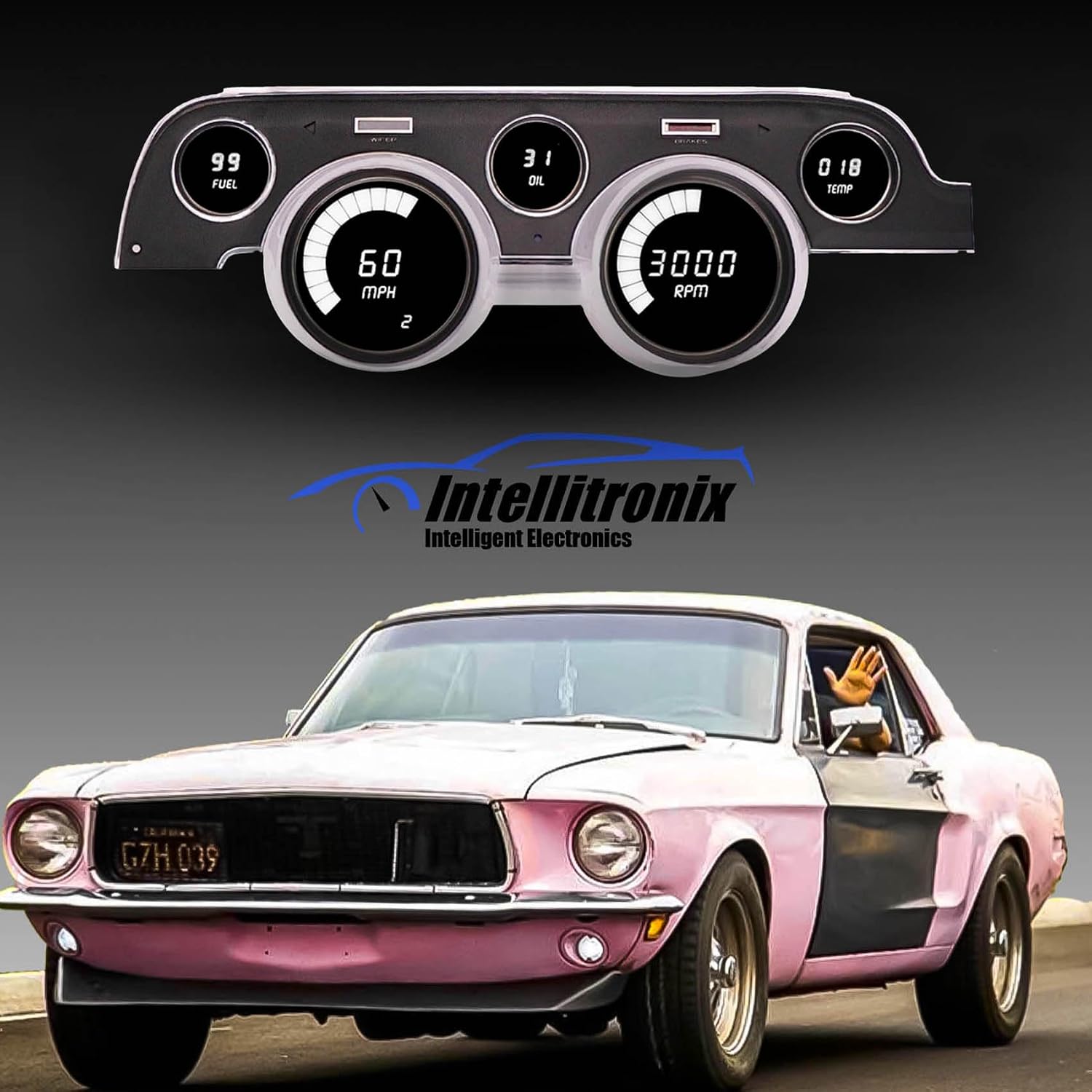 LED Gauge Cluster Replacement Panel Compatible with Mustang 1967-1968 – LED Display, GPS Speedometer, Oil Pressure & Temperature Senders Included (Green)