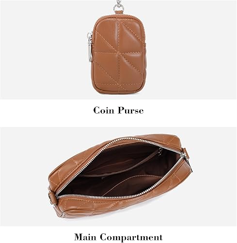 Vista 3 de AOCINA Bolsos cruzados acolchados para mujer con monedero de cuero suave, bolso cruzado pequeño de hombro