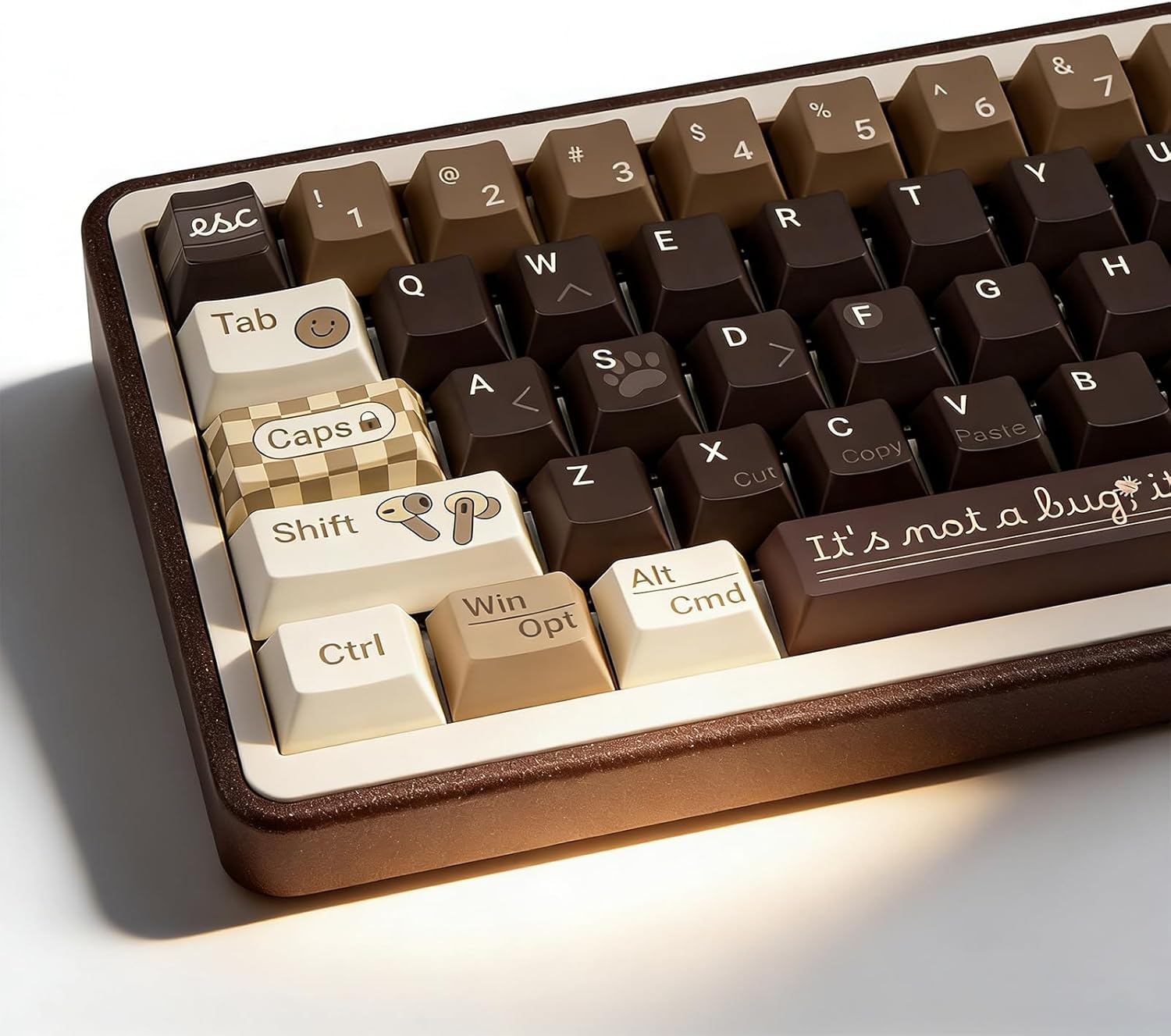 Cherry Profile PBT Keycap Set - Coffee Theme Brown Key Caps, Dye Sublimation Minimalist Custom Keycap for Gateron Cherry MX Switches Mechanical Gaming Keyboard, 130 Keys Cat Theme