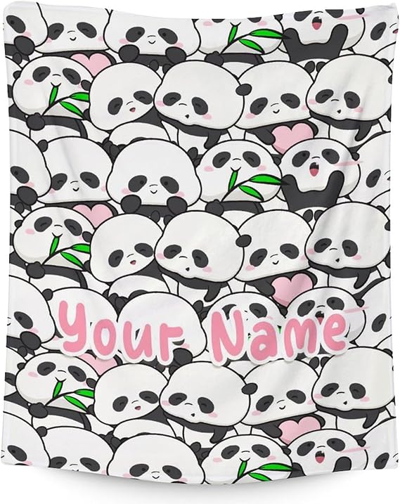 Mercuryelf Custom Panda Throw Blanket - Soft, Fuzzy & Warm - 40x50 Inches Flannel Blankets for Travel, Office - White Funny Throws Gift for Kids