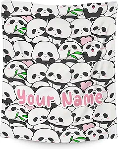Mercuryelf Custom Panda Throw Blanket - Soft, Fuzzy & Warm - 40x50 Inches Flannel Blankets for Travel, Office - White Funny Throws Gift for Kids