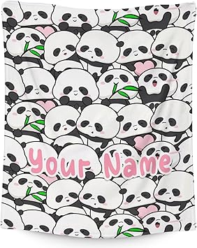 Mercuryelf Custom Panda Throw Blanket - Soft, Fuzzy & Warm - 40x50 Inches Flannel Blankets for Travel, Office - White Funny Throws Gift for Kids
