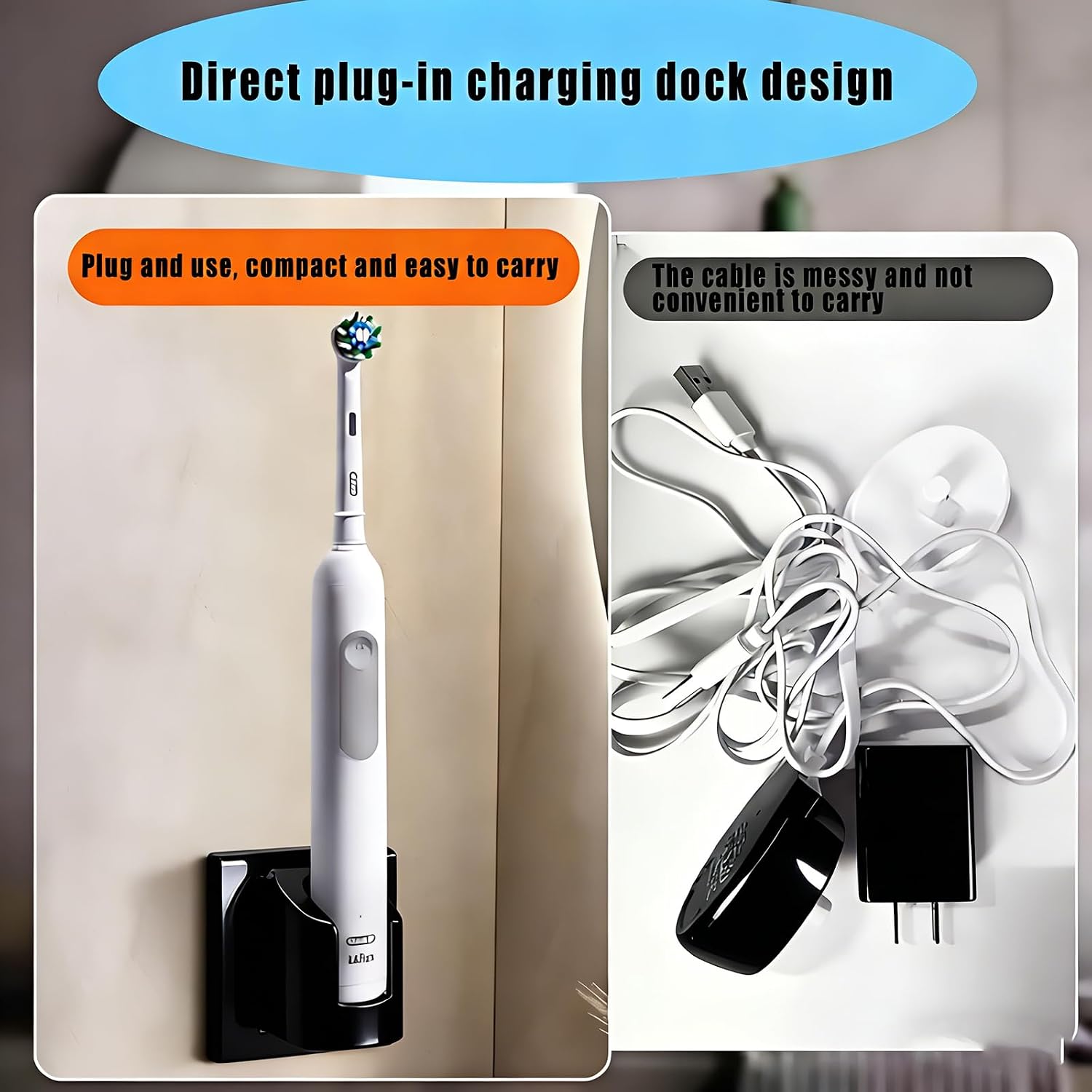 Wall Charger for Sonic Electric Toothbrush Replacement Charger Base Compatible with HX6100 HX3000 HX6000 HX8000 HX9000 Series, R Series (Black)