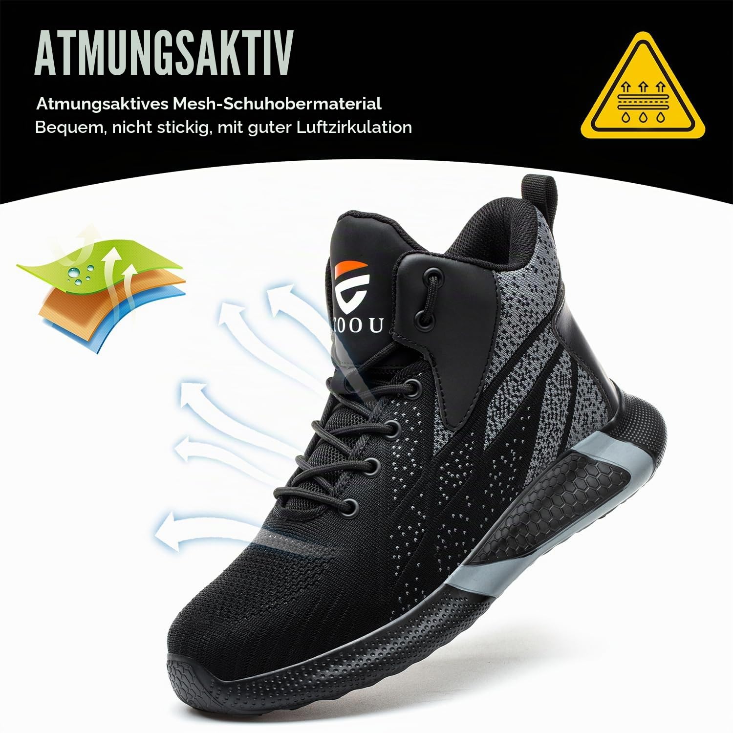 Sicherheitsstiefel Herren Damen Leicht Arbeitsschuhe Hoch Schutzschuhe | Bequeme Sicherheitsschuhe mit Stahlkappe, Atmungsaktiv, Sportlich, Stahlkappenschuhe für Logistik, Lager & Industrie