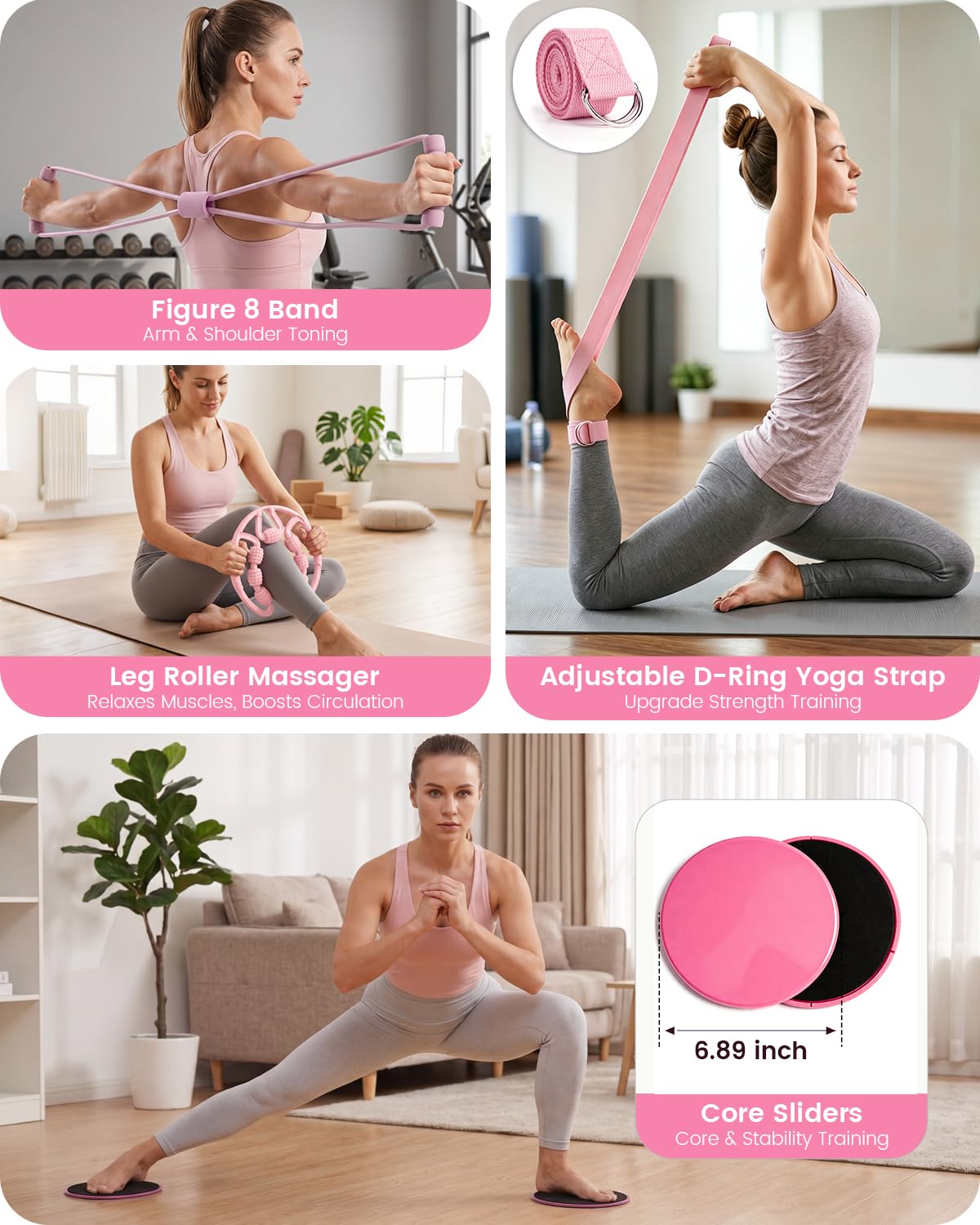 Kit per Pilates 24 in 1, kit per allenamento a casa, per donne, attrezzatura per pilates con anello e palla da 33 cm, per principianti e allenamenti a casa