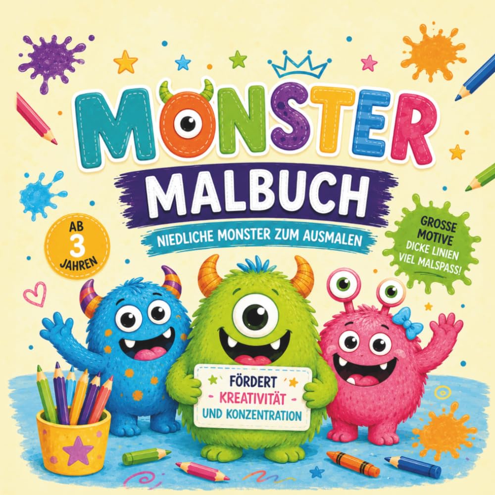 Monster Malspaß: Süße Monster zum Ausmalen für Kinder ab 3 Jahren