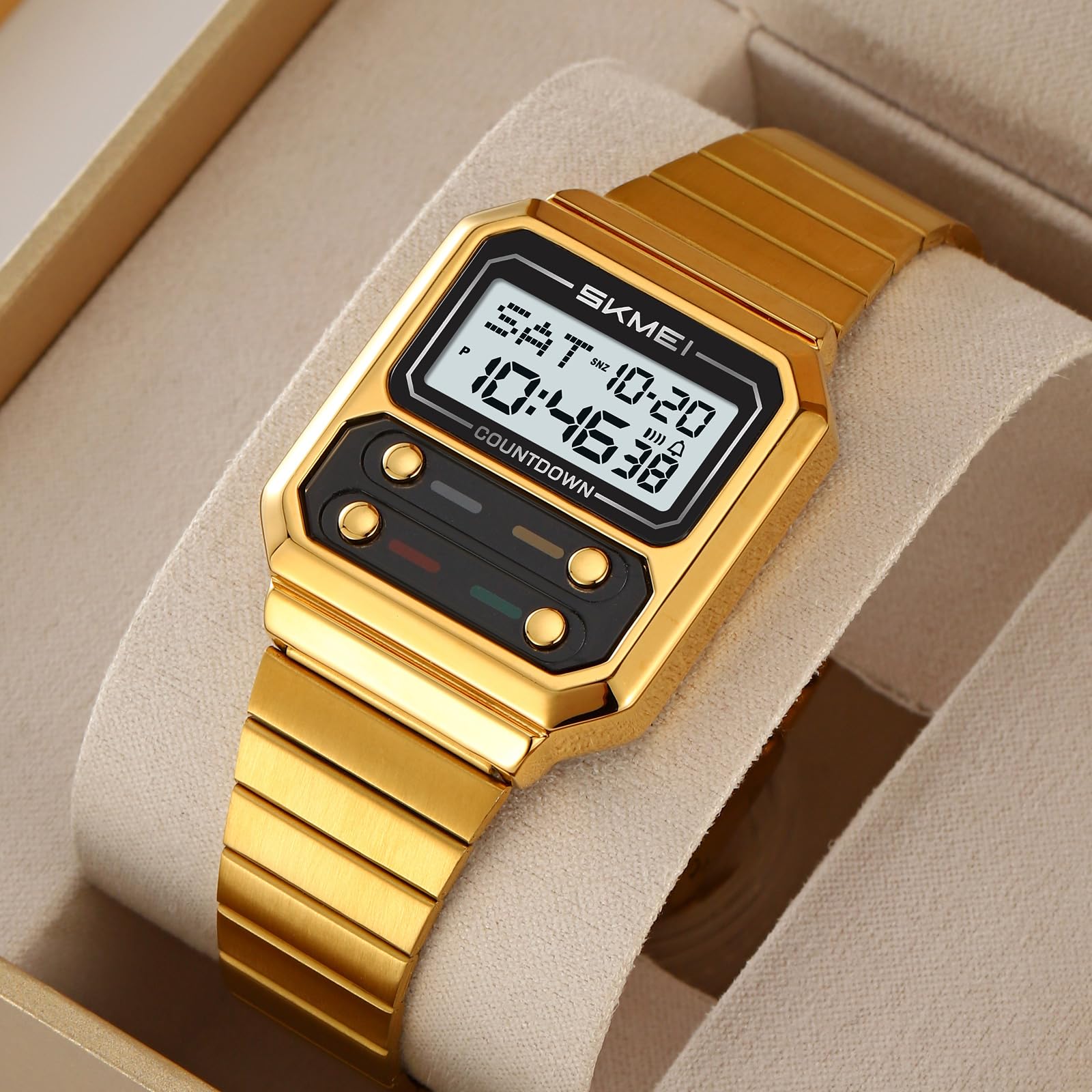 Gosasa Reloj digital retro cuadrado de acero inoxidable para hombre