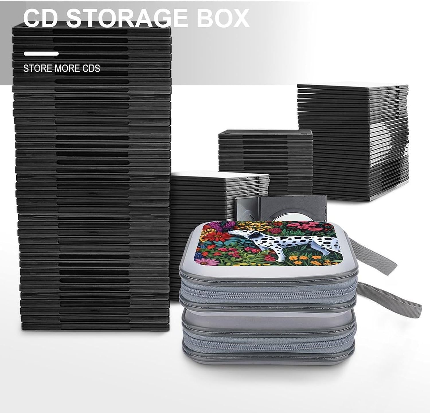 Dalmatian Dog Playing in Garden Protective CD Case Storage Rack 40 Capacity DVD Holder Organizer Car Travel
