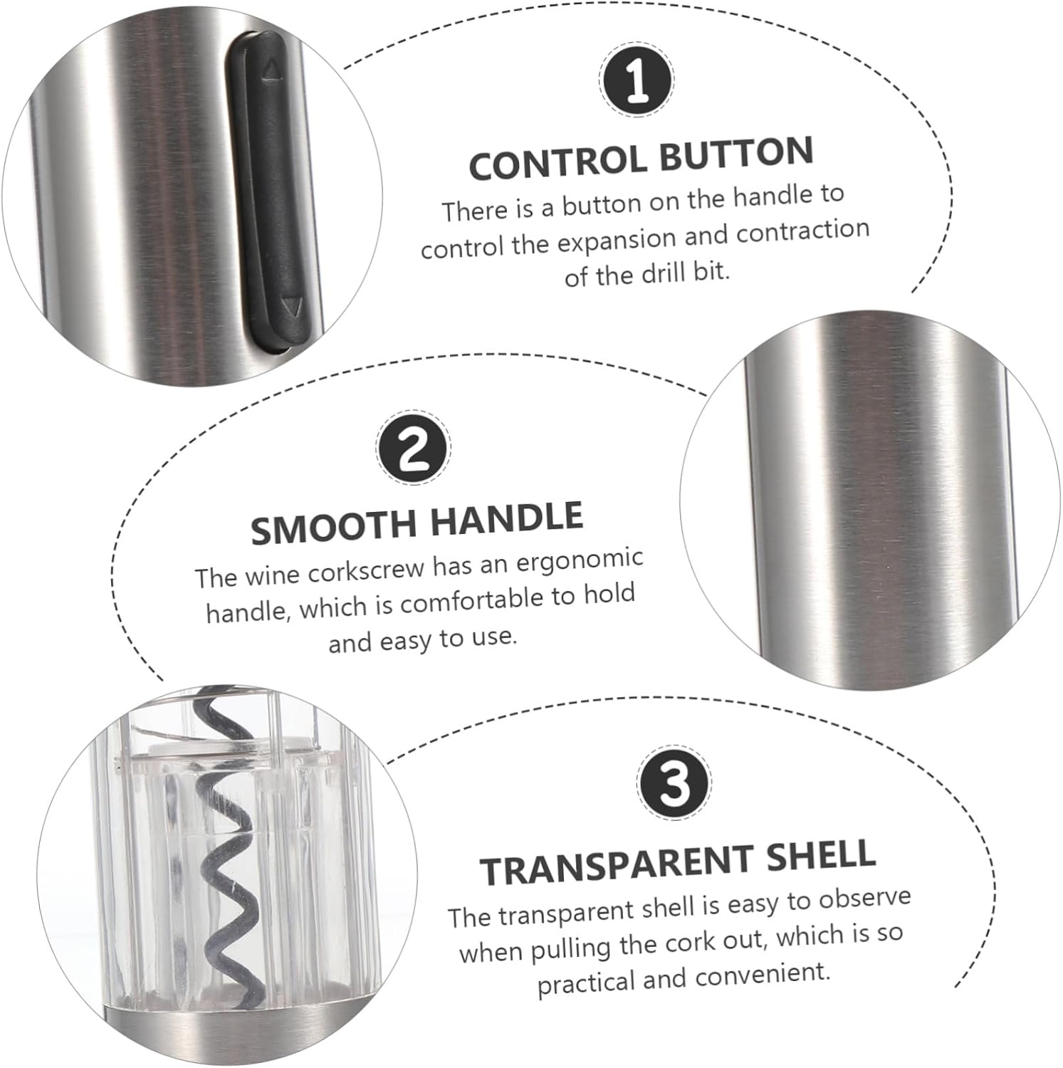 Rechargeable Electric Wine Opener with Stainless Steel Base Vacuum Stopper and USB Cable Fast Cork Removal Tool for Home Parties Bars and Restaurants Ergonomic Bottle Opener for