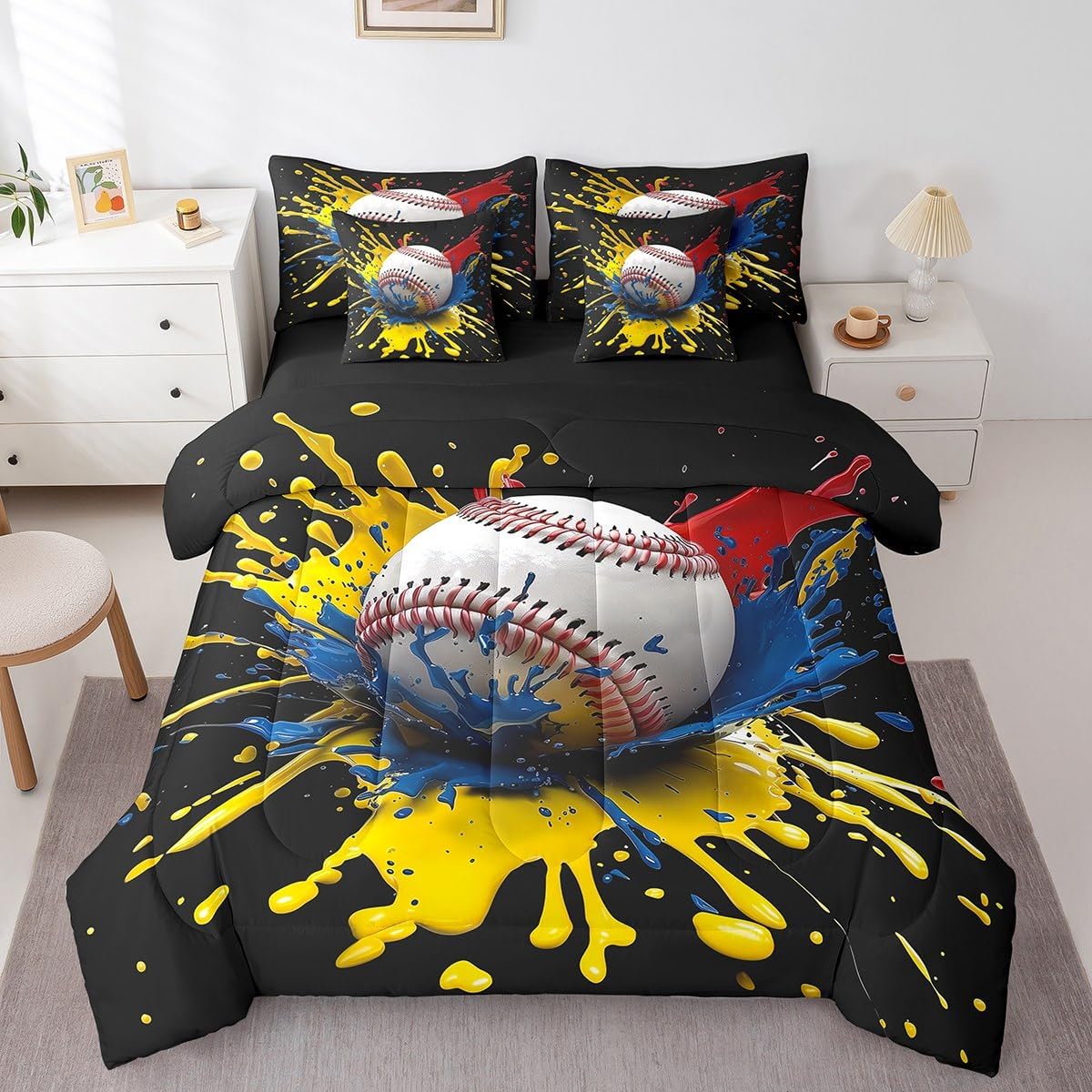 7 Pieces Full Size Golf Comforter Set,Golf Club Cart Backpack Golf Lover Bedding Set for Girls Women,Modern Ball Sports Games Fashion (Comforter+Fitted+Flat Sheet+2 Pillowcases+2 Throw Pillow Covers)