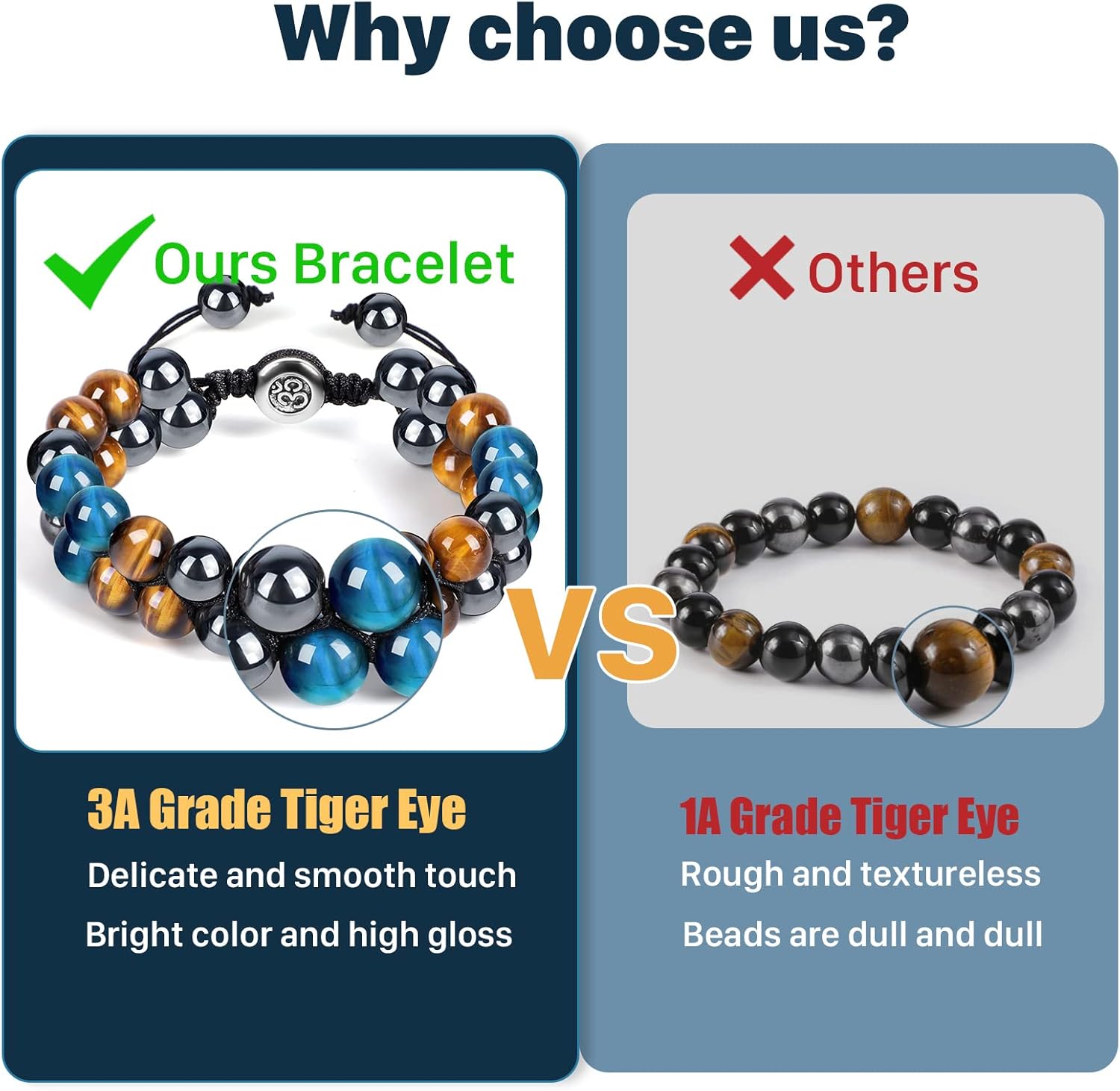 Amethyst Tiger Eye Triple Protection Bracelet for Women Men, Hematite Black Obsidian Purple Bracelet, Enhance charisma and luck And Happiness, Handmade Bead Crystal Jewelry Stone Bracelet - Image 3