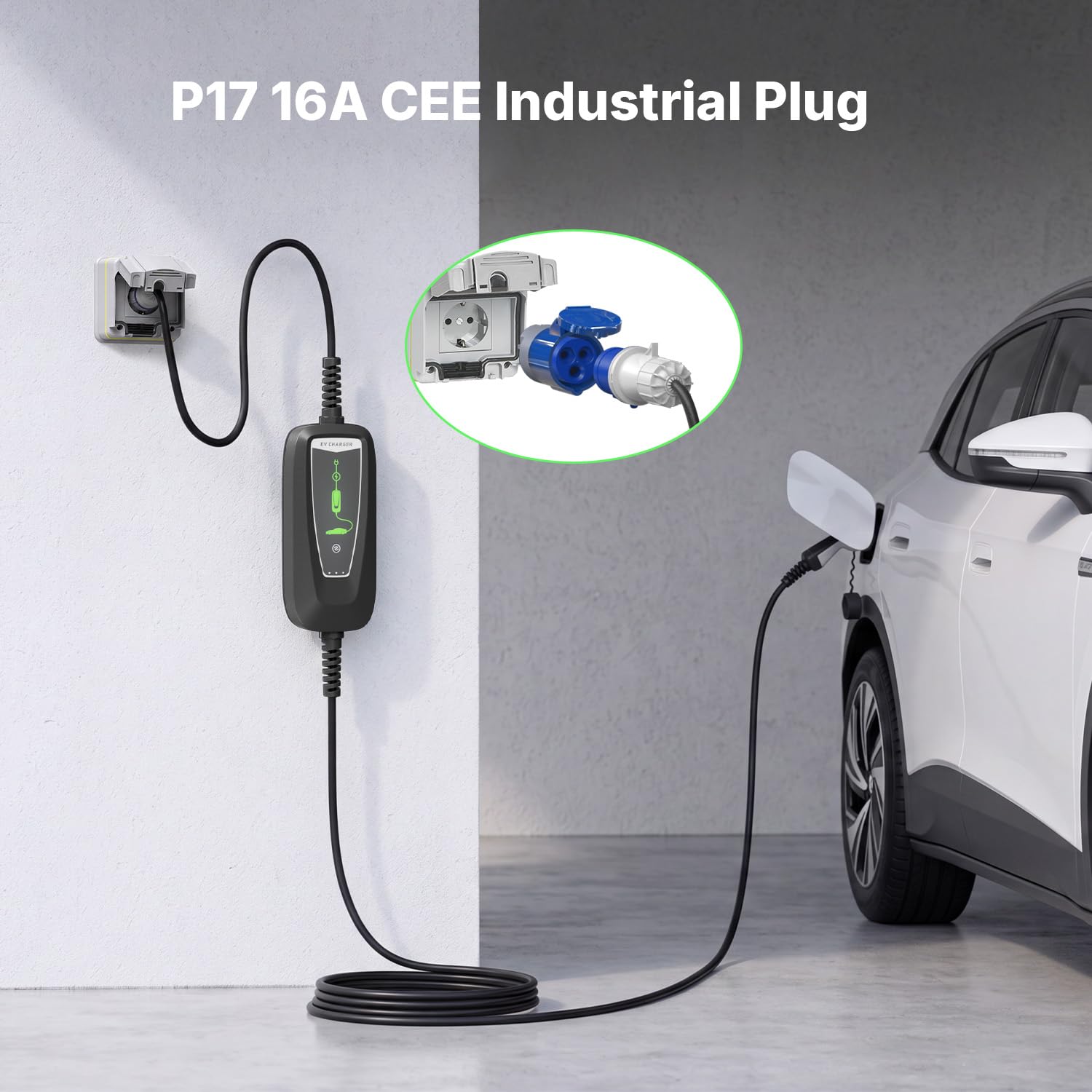 Kabel do ładowania EV typu 2, 3,68 kW z wtyczką CEE 16 A, 1-fazowy, 10-16 A, przenośny kabel do ładowania, ładowarka samochodowa z kablem 6 m, IP66, torba do przenoszenia, kompatybilna ze