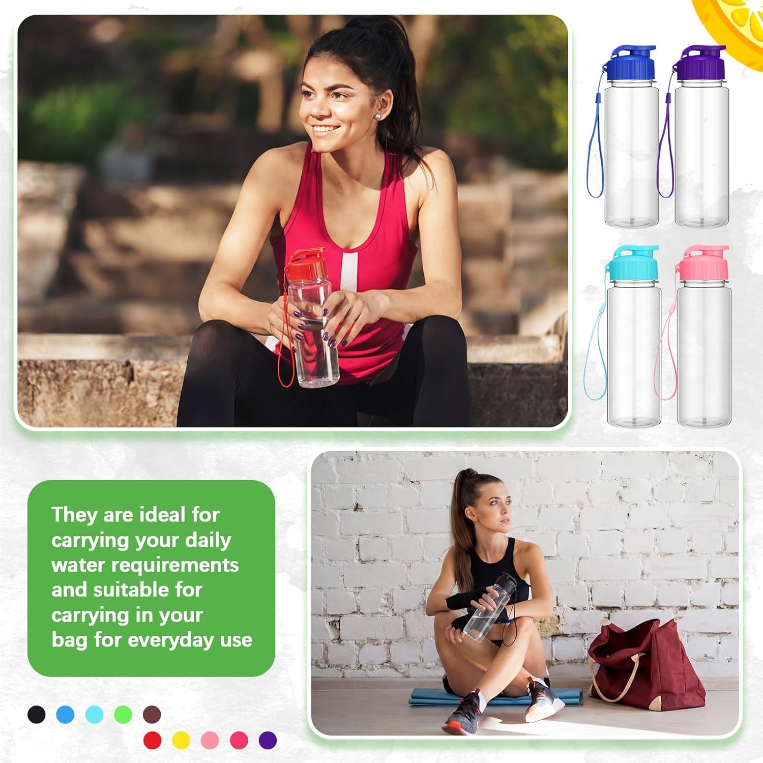 Mifoci 72 Pack Water Bottle Bulk Plastic Sports Water Bottles 17 oz with Handle Strap Leakproof Drink Flip Top for Office Gym Outdoor Sports(Clear,Multicolor) - Image 4