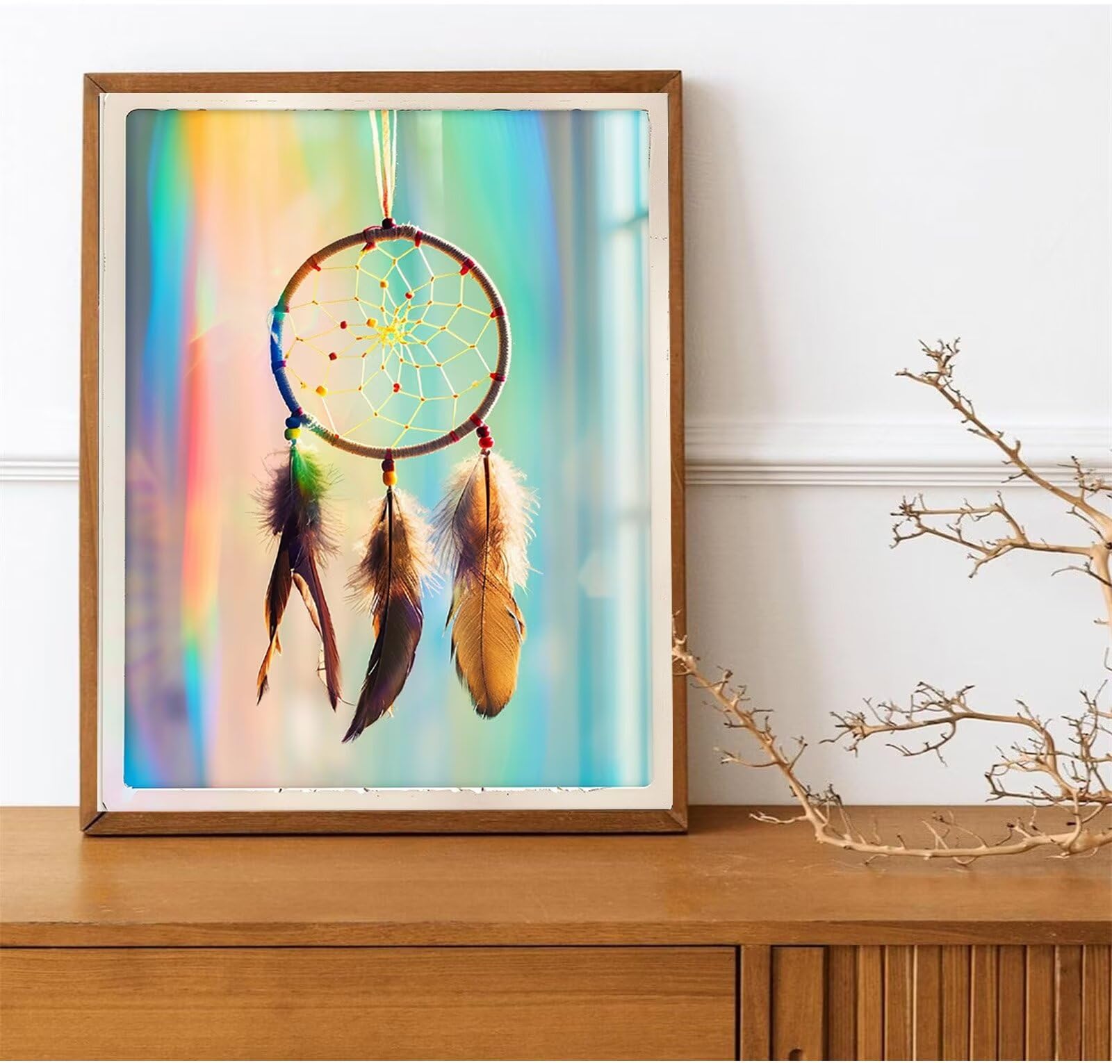 Peepezo DIY Malen nach Zahlen Erwachsene Traumfänger Erwachsene Malen nach Zahlen Kits auf Leinwand Feder Malen nach Zahlen Kunsthandwerk Geschenk für Home Wall Deco 60x80cm (mit Rahmen)