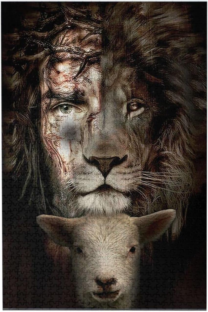 Jesus Lion and Lamb Jigsaw Puzzles 300 Pieces for Adults - Puzzles for Adults and Children Home Decoration