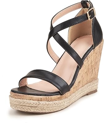 Womens Wedge Sandals Casual Summer Buckle Open Toe Ankle Strap Platform Wedge Heels