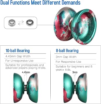 TOMSHOO Professional Yoyoball Competitive Aluminum Yoyo Ball Yoyoball Gift with 5 Strings and Glove (Green and red)