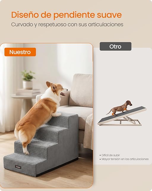 Foto 4 de 7 de Feandrea Escaleras para Perros de 4 Peldaños, Espuma de Alta Densidad, Funda de Pana Impermeable y Lavable