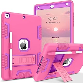 BENTOBEN iPad 9th Generation Case, iPad 8th Generation Case, iPad 7th Generation Case, iPad 10.2 Case, Heavy Duty Rugged Shockproof Kickstand Hybrid Protective Cover Kids Pen Holder, Hot Pink/Purple