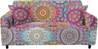 FANSU Sofa Cover Vintage Mandala Floral Printed Stretch Universal Sofa Slipcovers, Settee Loveseat Couch Home Decor, Soft Removable Washable Pet Furniture Protector (Colorful,2 seater)