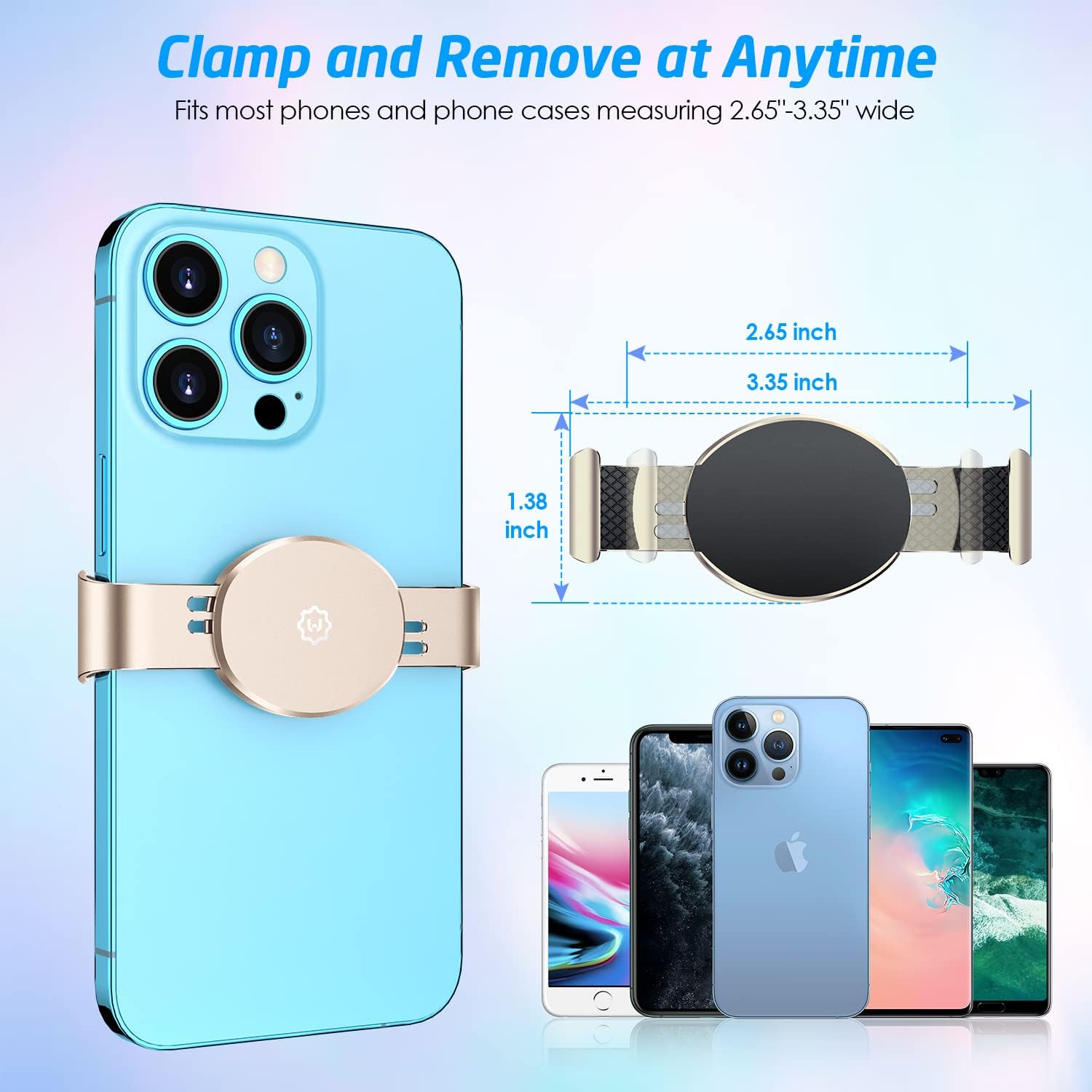 WixGear Metal Phone Clamp for Magnetic Car Mount - Clip and Remove Anytime - Compatible with Apple iPhone, Samsung Galaxy, Google Pixel - Universal Phone Clip - Gold - Image 2