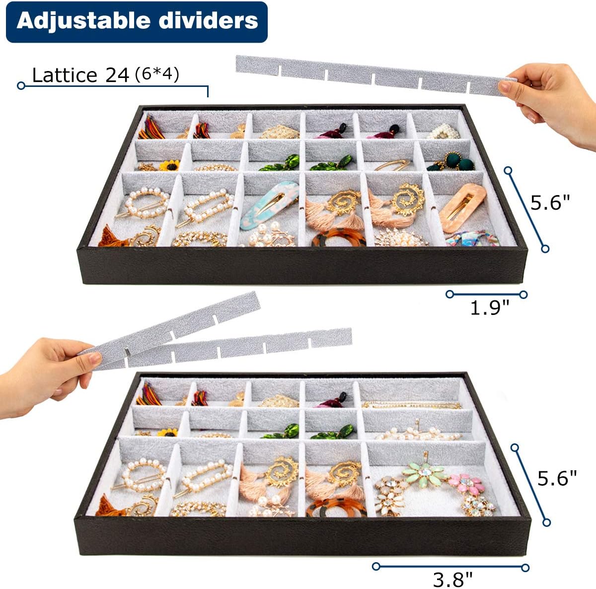 Mebbay Stackable Velvet Jewelry Trays Organizer Set with Clear Lid, Jewelry Storage Display Trays with Full Artificial Leather Cover for Drawer, Earring Necklace Bracelet Ring Organizer - Set of 4 : Clothing, Shoes & Jewelry