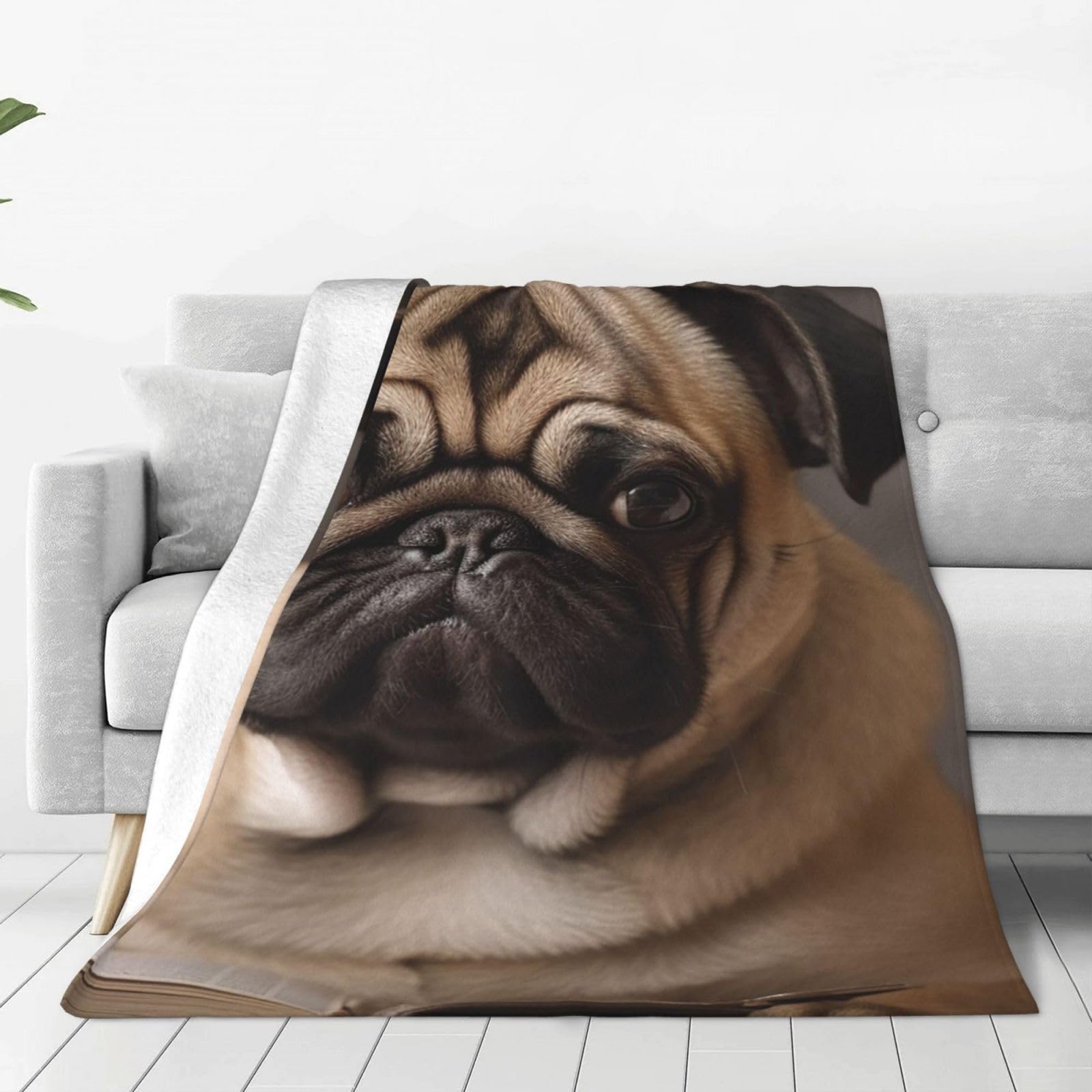 KLOPH Animal Pug Dog Throw Blanket 50"x40" Flannel Fluffy Warm Blanket for Couch, Reversible Plush Blankets for Bed, Comfy Fuzzy Blanket for Sofa, Plush Lightweight-Blankets for All Season