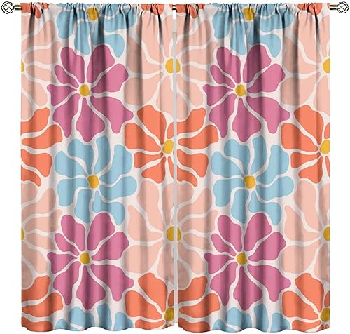 Miniatura 17 de Cortinas florales retro de los años 70, hippie, de verano, con diseño de flores, bohemias, opacas, para dormitorio, sala de estar, cocina, 70