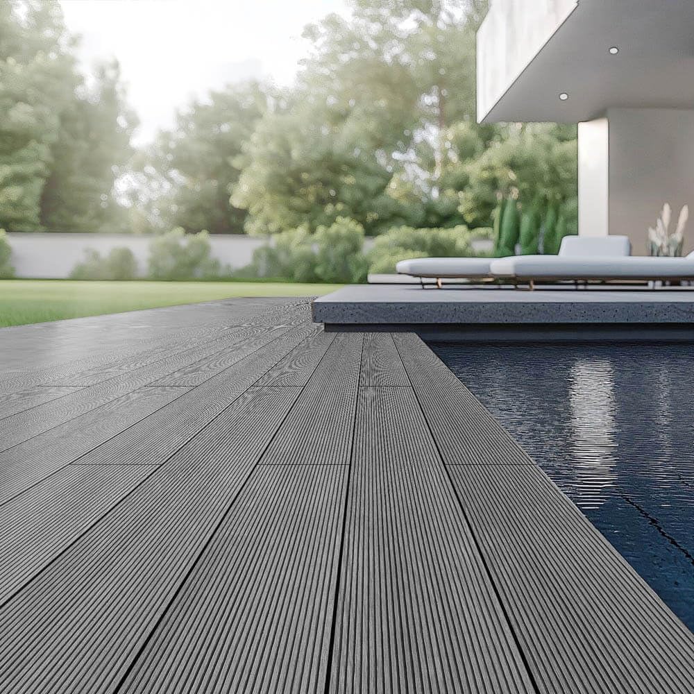 Home Deluxe - Lames de terrasse en WPC SAMANA - Gris clair, 30 m² - Sous-construction et accessoires complets inclus I Sol de terrasse Bordure de piscine Revêtement de balcon