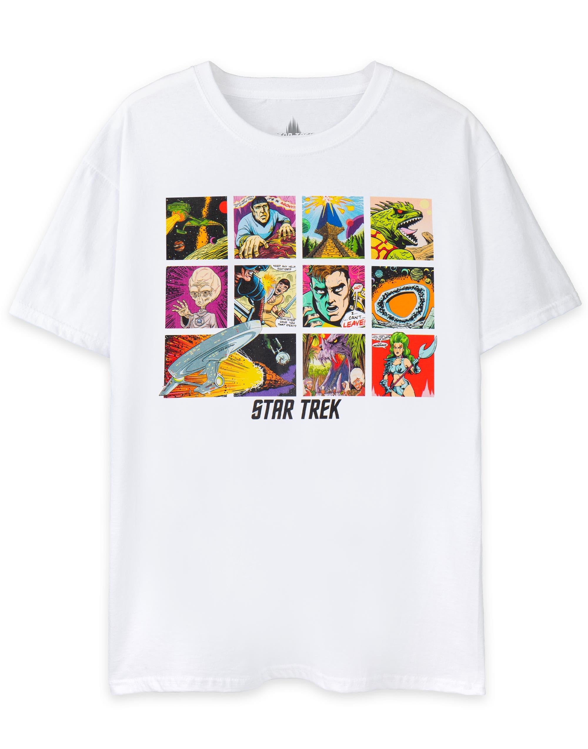 Star Trek Men's White T-Shirt | Comic Book Graphic Tee For Adults | Short-Sleeved Vintage Art Tshirt For Trekkie's | Comic Book Movie Iconic Sci-Fi Top Apparel Gift For Him