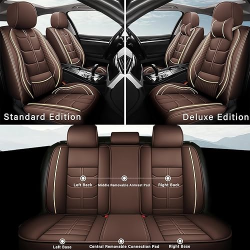 Miniatura 6 de Funda de cuero para asiento de automóvil, fundas de asiento de lujo impermeables para KIA Forte Koup 2010-2016 (juego completo, café)