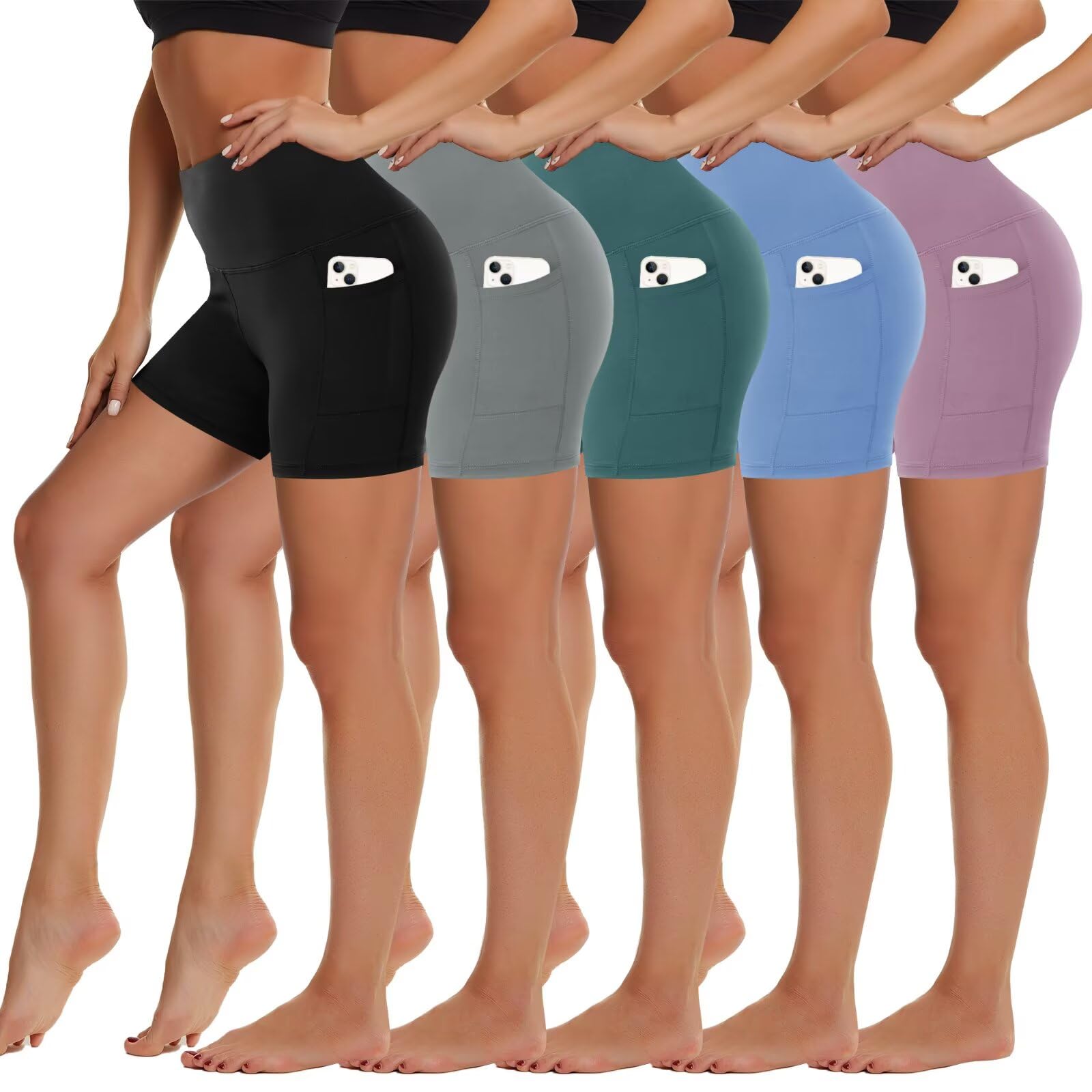5 Pack Biker Shorts with Pockets for Women
