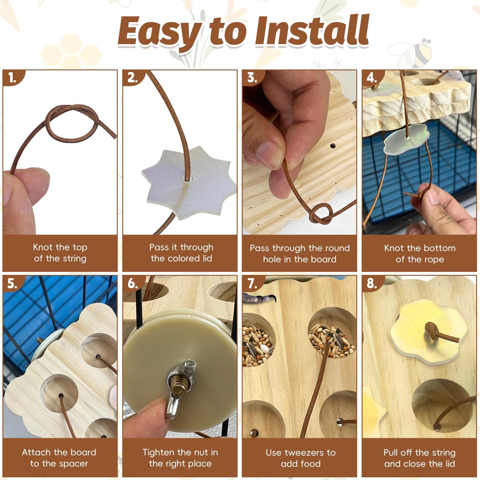 PINVNBY 2 PCS Small Bird Foraging Toys Wooden Parakeet Interactive Puzzle Toys Enrichment Chewing Training Toys for Cage Birds Cockatiel Lovebird Parakeet Budgie Small-Medium Birds - image 7