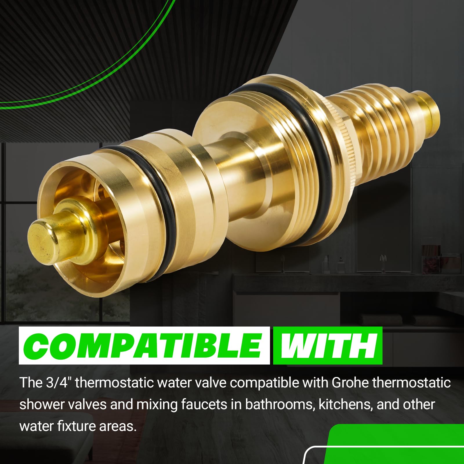 LEAPTREND 47310000 - Termoelemento cromado universal de latón de 3/4 pulgadas, apto para válvula termostática Grohe de cartucho de parafina de ducha, piezas de reparación y sistemas termostáticos