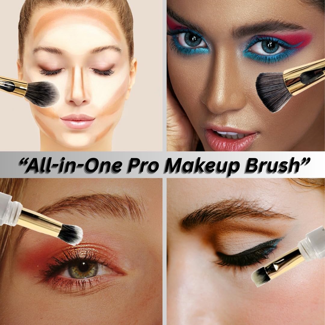 Juego de brochas de maquillaje 4 en 1 portátil y fácil de viajar, para gestionar brochas de maquillaje, brochas de maquillaje en polvo, cepillo de rubor y lujoso diseño dorado